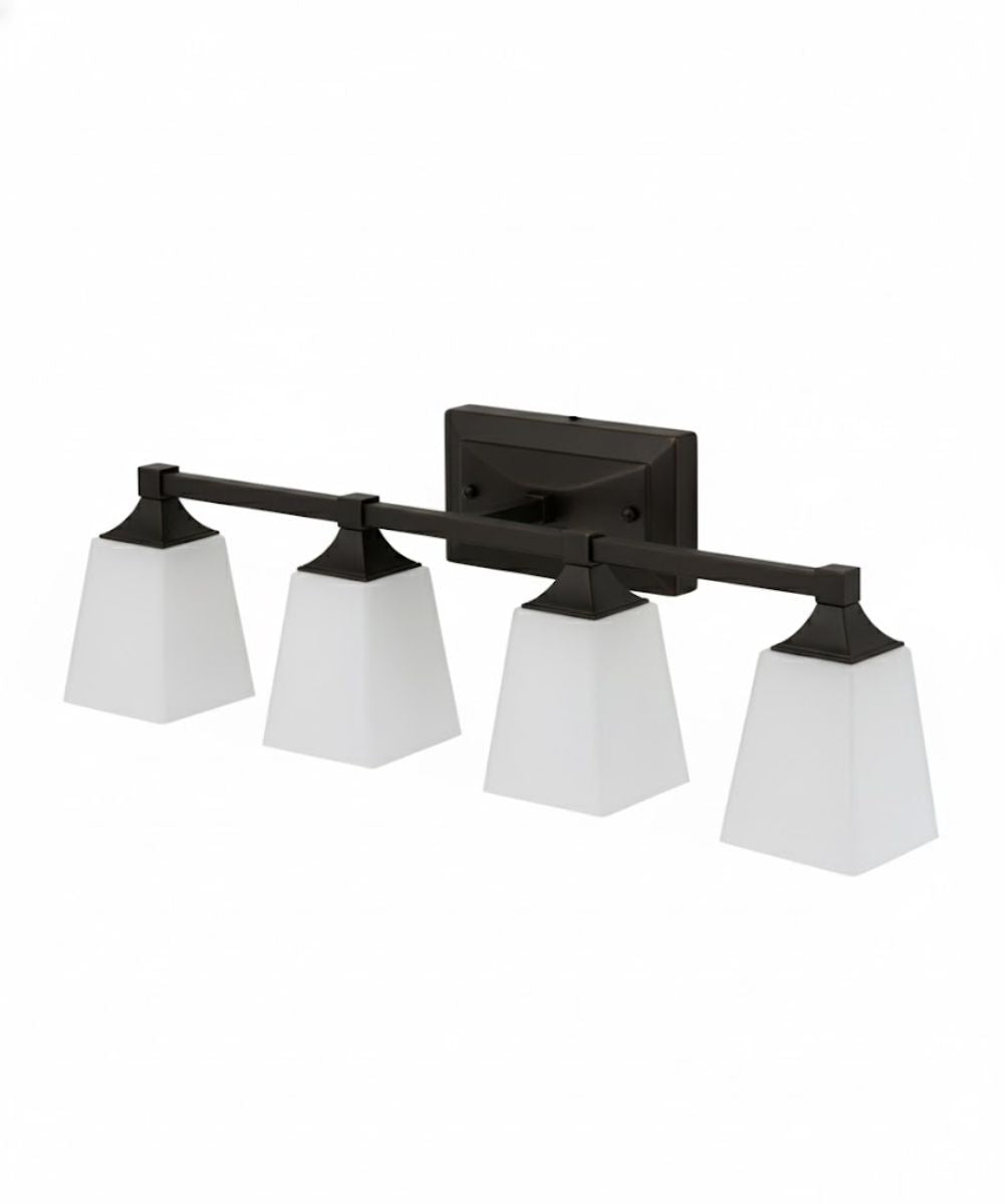 27"W 4-Light LED Bath Vanity Light Fixture Oil Rubbed Bronze Finish with Square Glass Shades