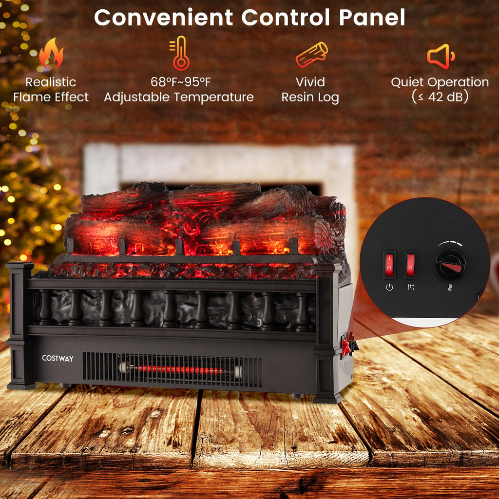 20 Inch Electric Fireplace Heater with Realistic Pinewood Ember Bed-Black