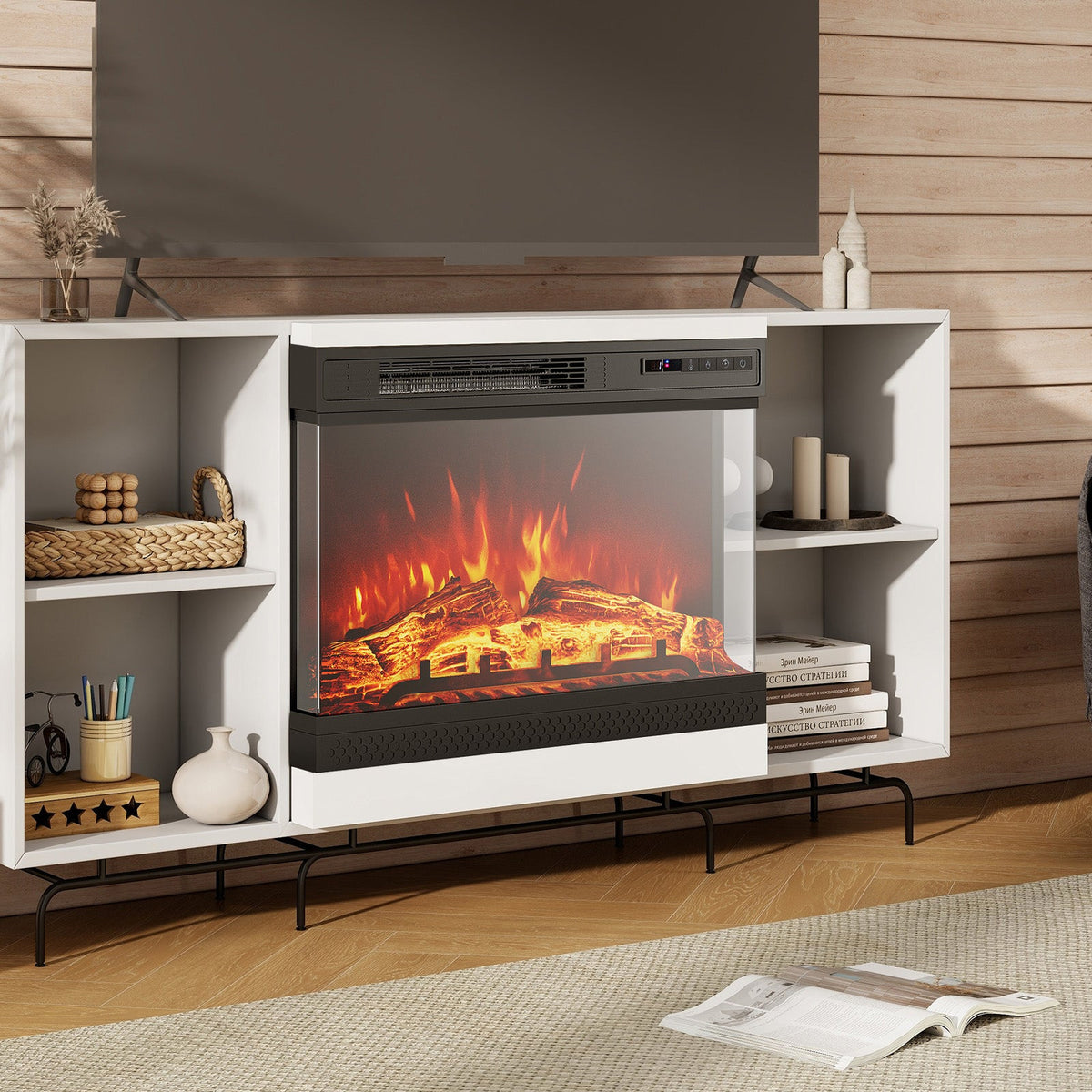 24 Inches 3-Sided Glass Electric Fireplace Heater with Remote Control