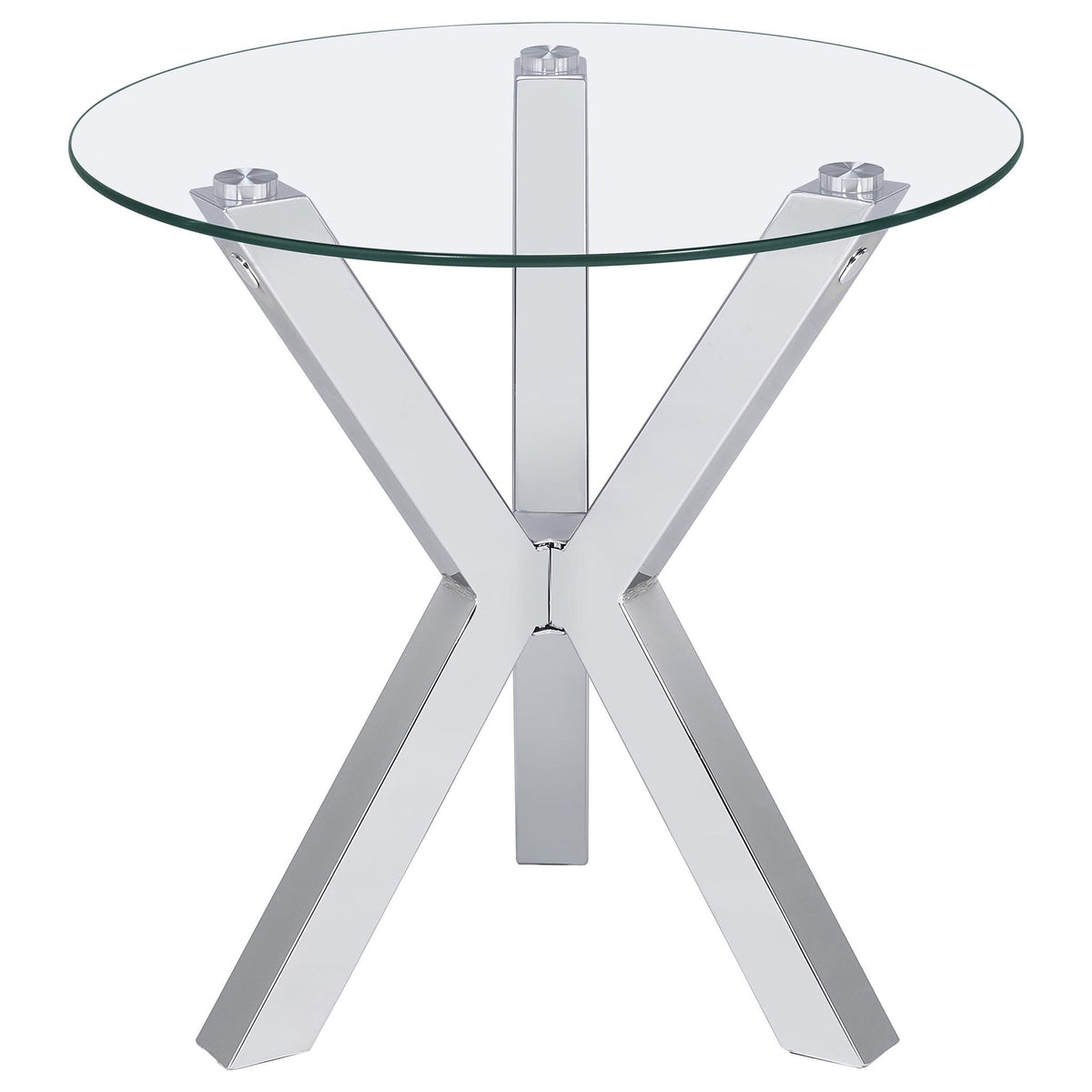 Kenzie Round Tempered Glass Top End Side Table Chrome