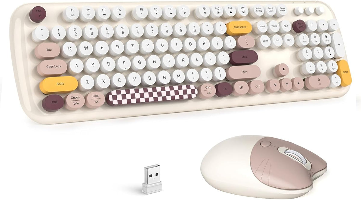 Wireless Keyboard & Mouse Combo - Silent Click, Colorful 104 Keys