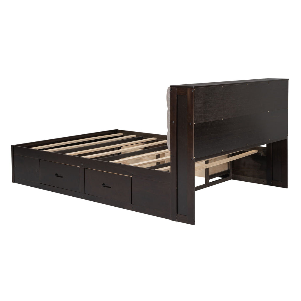 Platform Bed With Storage Headboard, Shoe Rack And 4 Drawers