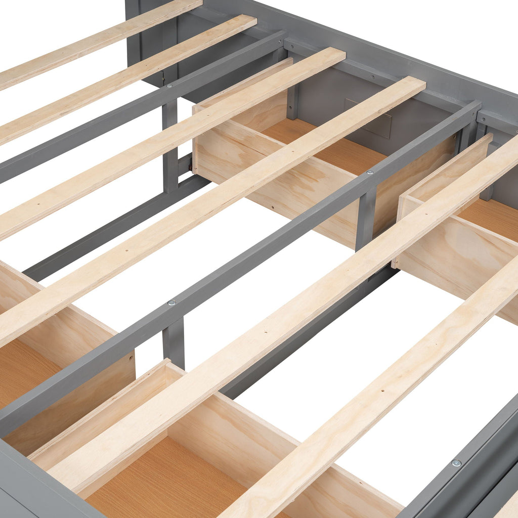 Platform Bed With Storage Headboard, Shoe Rack And 4 Drawers