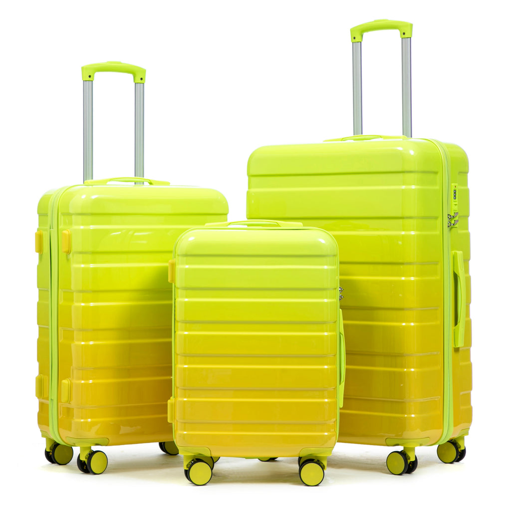 20'/24'/28' 3-Piece PC Spinner Wheel Luggage Set (Yellow+Green)
