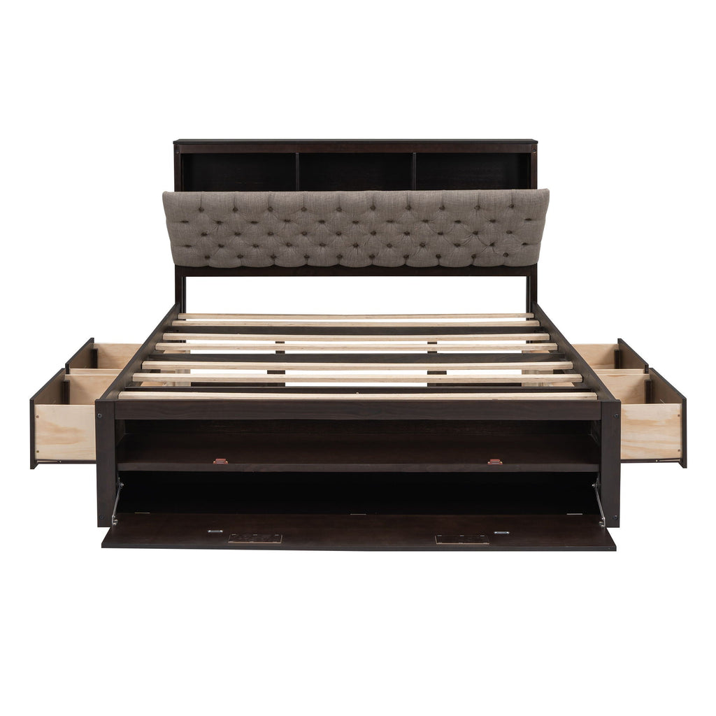 Platform Bed With Storage Headboard, Shoe Rack And 4 Drawers