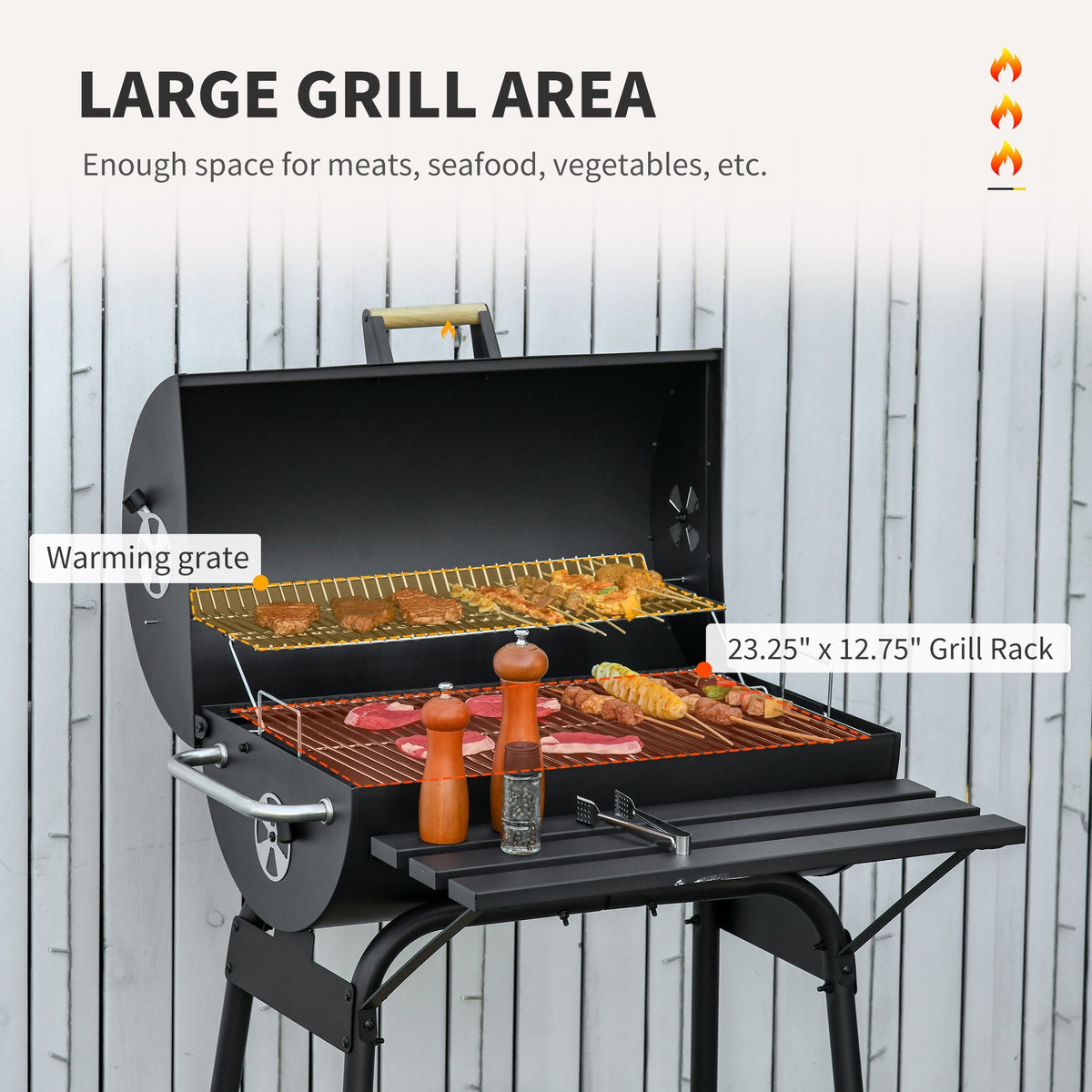 Outsunny 30' Portable Barrel Charcoal BBQ Grill Steel Outdoor Smoker
