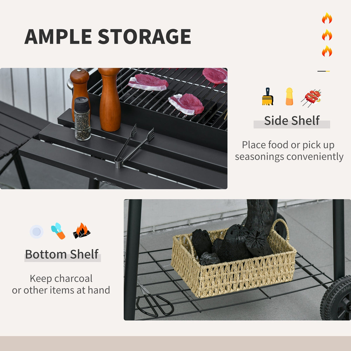 Outsunny 30' Portable Barrel Charcoal BBQ Grill Steel Outdoor Smoker