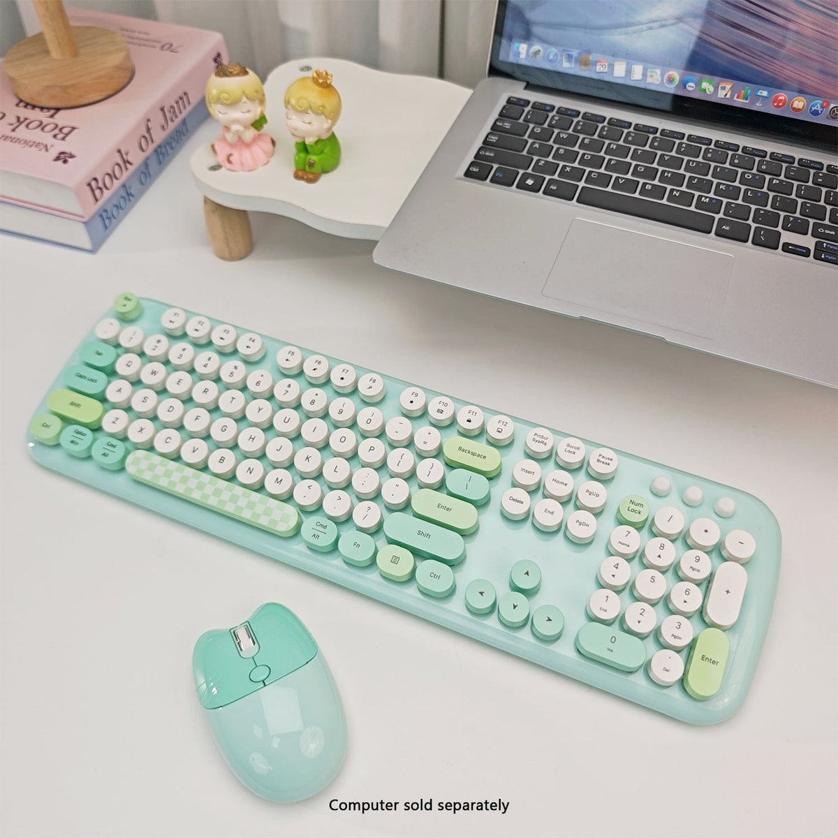 Wireless Keyboard & Mouse Combo - Silent Click, Colorful 104 Keys