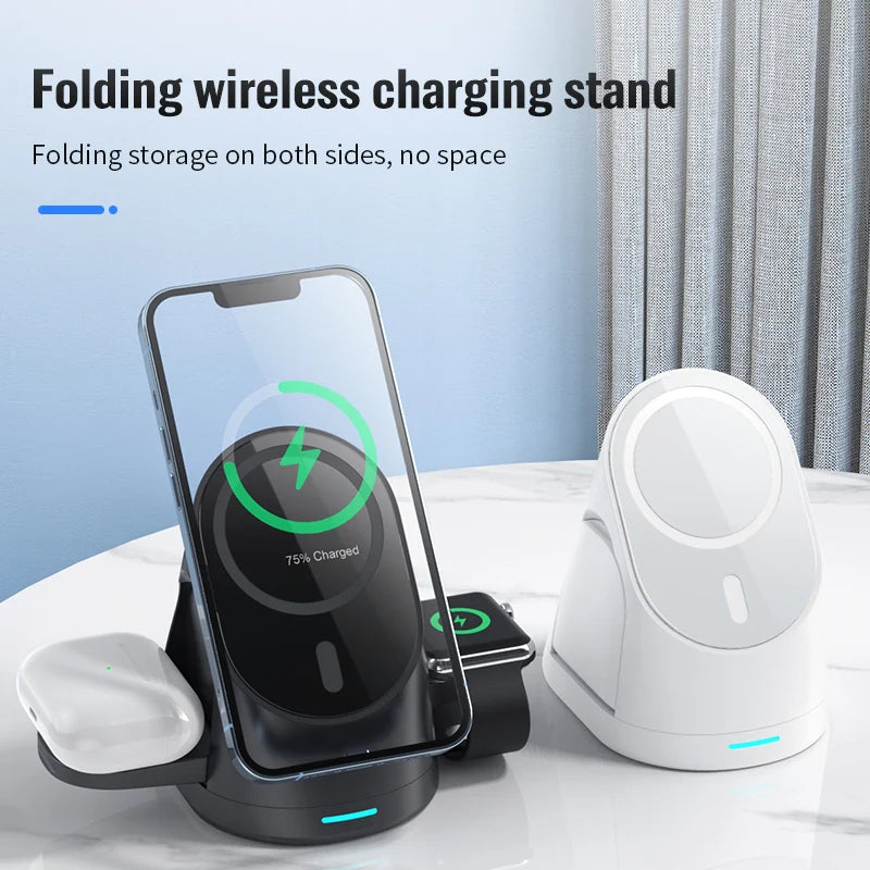 Magnetic wireless charger vertical three in one wireless charging stand suitable for Apple phones headphones and watcheser