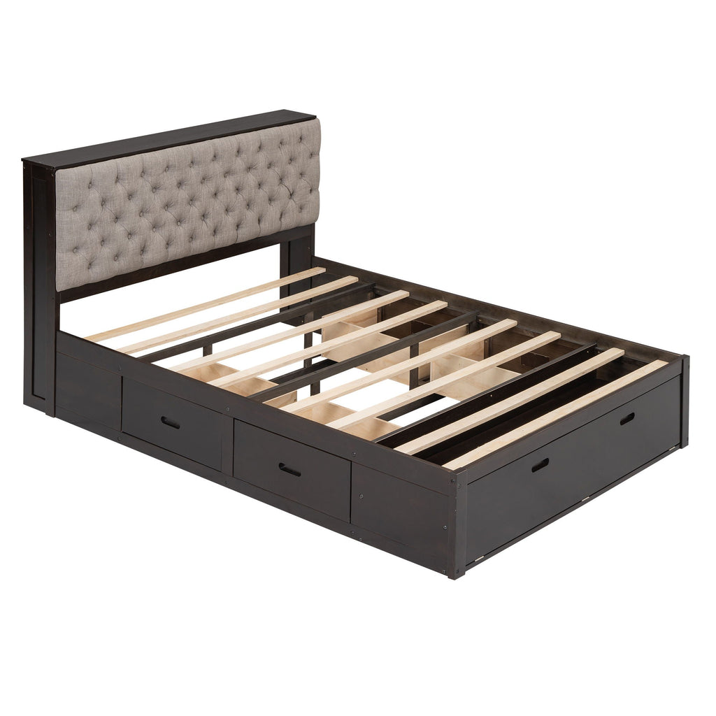 Platform Bed With Storage Headboard, Shoe Rack And 4 Drawers