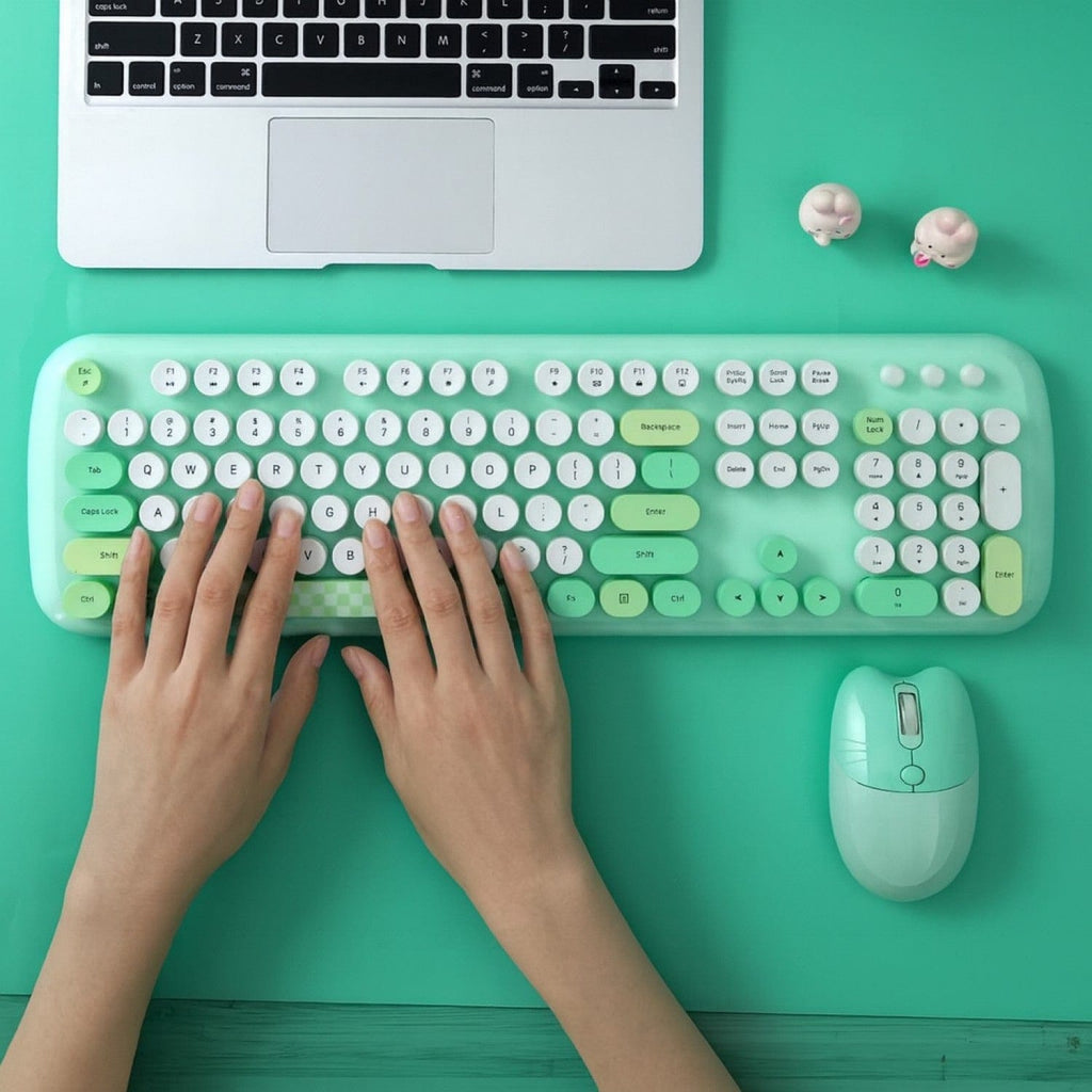 Wireless Keyboard & Mouse Combo - Silent Click, Colorful 104 Keys