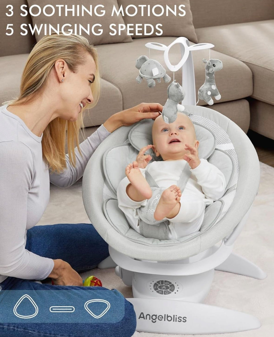 Used Angelbliss 3 in 1 Baby Swing with Motion Detection, Portable Baby Swings for Infants with Removable Rocker & Stationary Seat, Bluetooth Enabled w