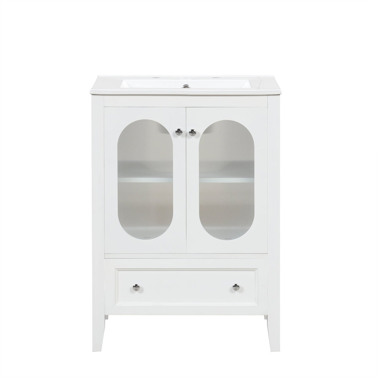 24" Bathroom Vanity with Sink, Bathroom Vanity Cabinet with One Drawer and Doors, Adjustable Shelf, Solid Wood and MDF, White
