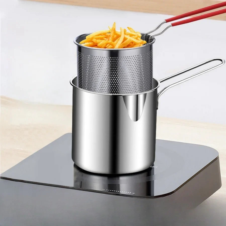Compact Stainless Steel Deep Fryer Filter Rack Essential for Home Cooking Crispy Chips Fish Easy Use Kitchen Utensil Pans