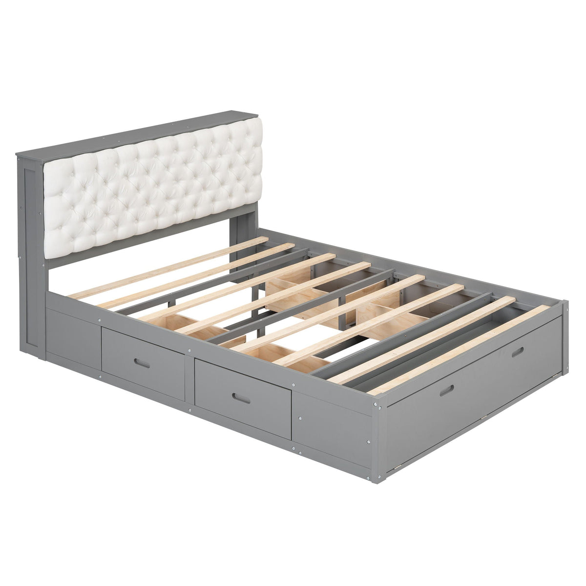 Platform Bed With Storage Headboard, Shoe Rack And 4 Drawers