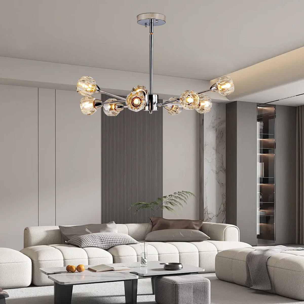 28" Modern Crystal Chandelier With 9 Lights
