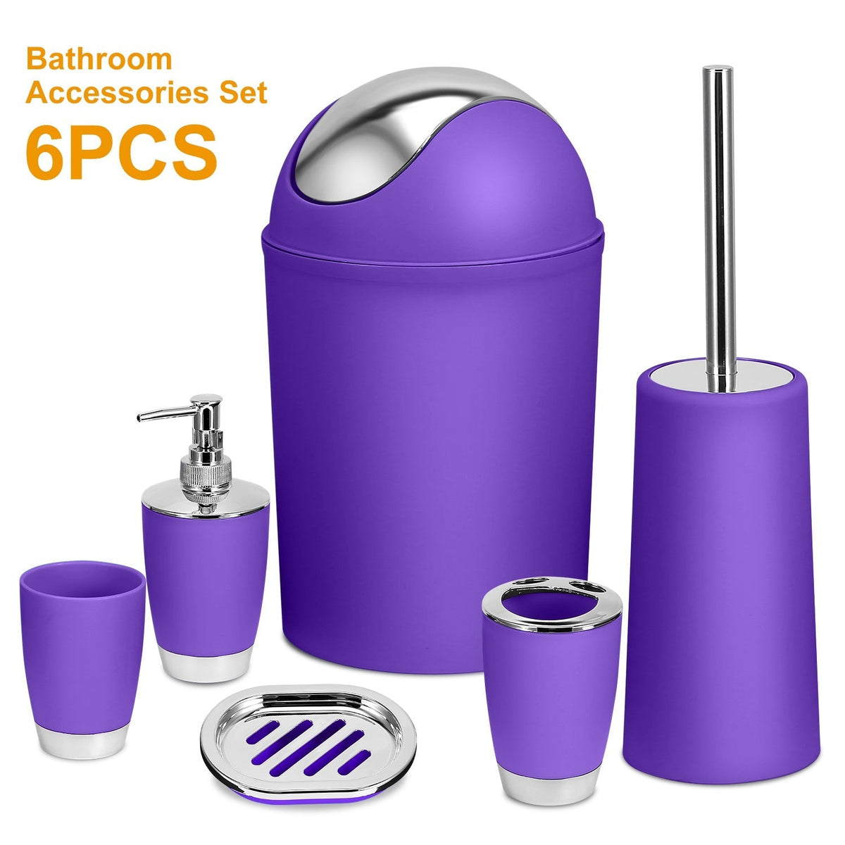 Bathroom Accessories Set 6 Pcs Bathroom Set Ensemble Complete Soap Dispenser Toothbrush Holder Tumbler Soap Dish Toilet Cleaning Brush Trash Can