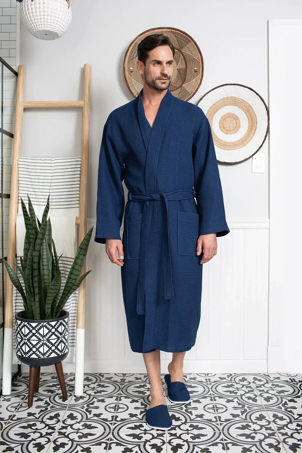 Waffle Spa Bathrobe for Men -  Absorbent, Lightweight