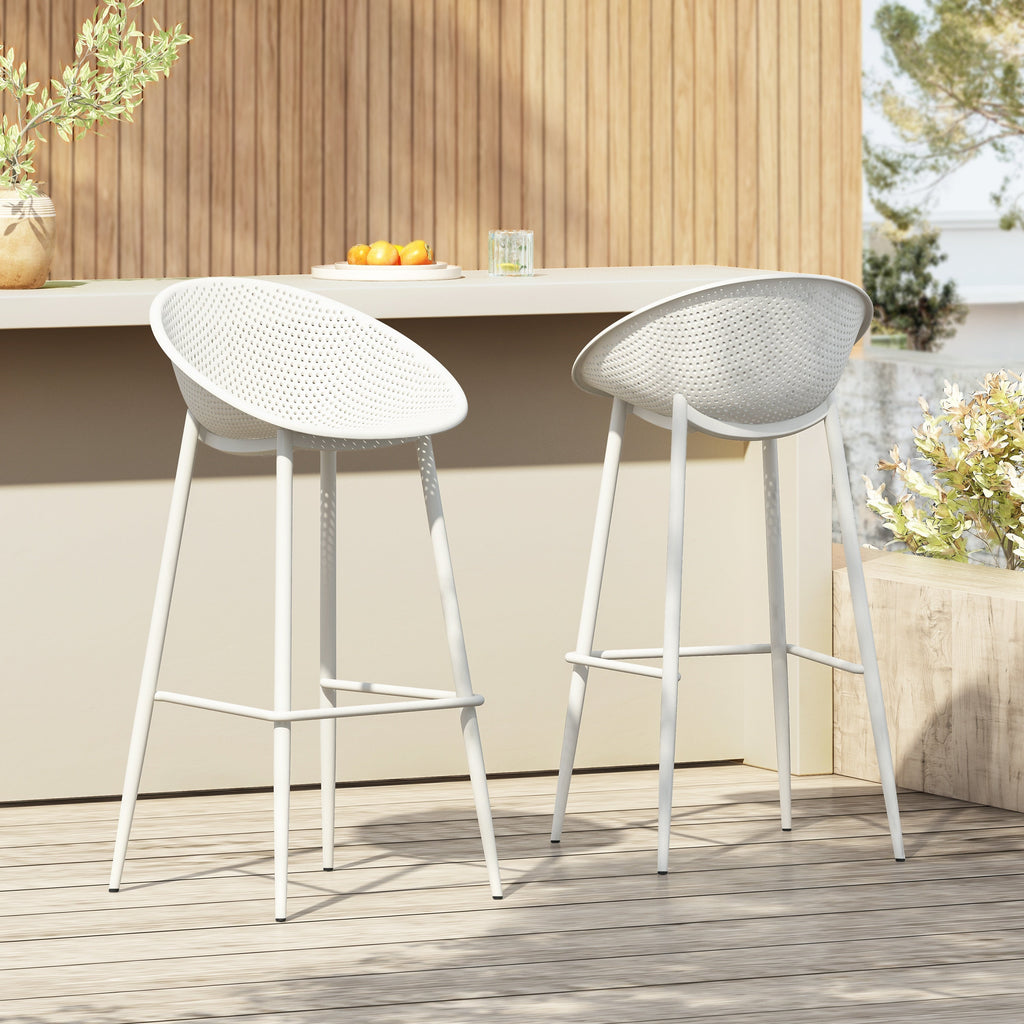Modern Gable Outdoor Barstool Set of 2 in White