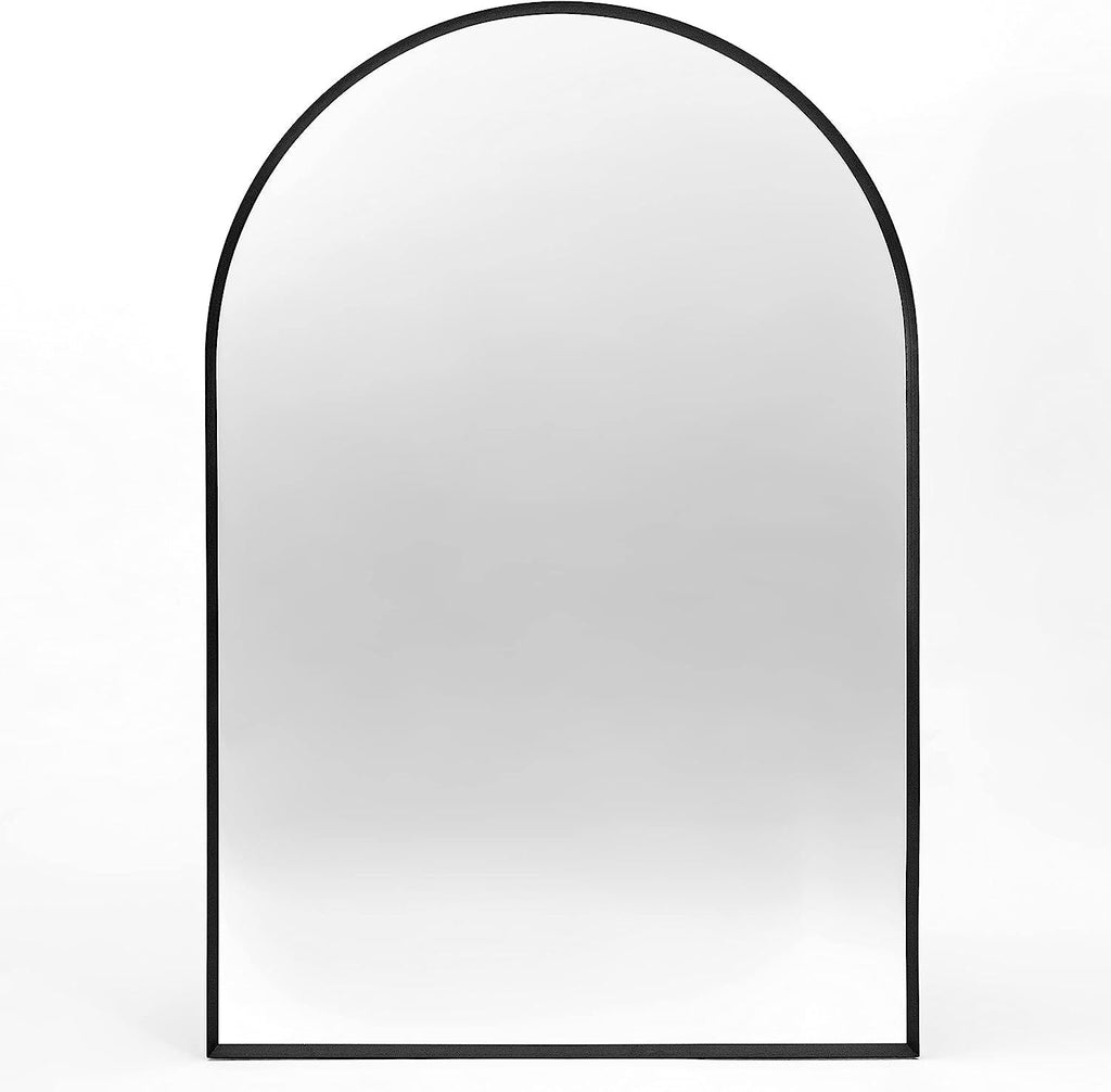 24x36 Inch Black Metal Framed Arched Bathroom Mirror