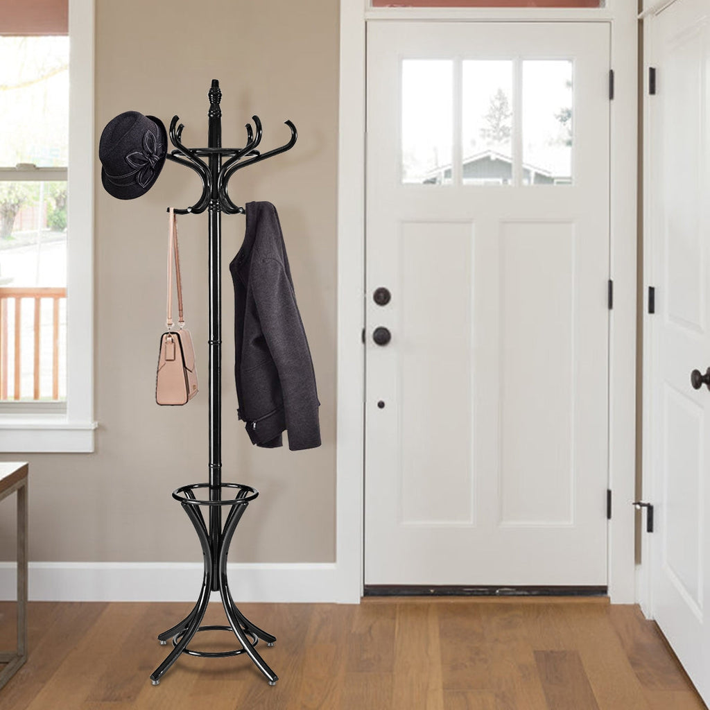 Wood Standing Hat Coat Rack with Umbrella Stand