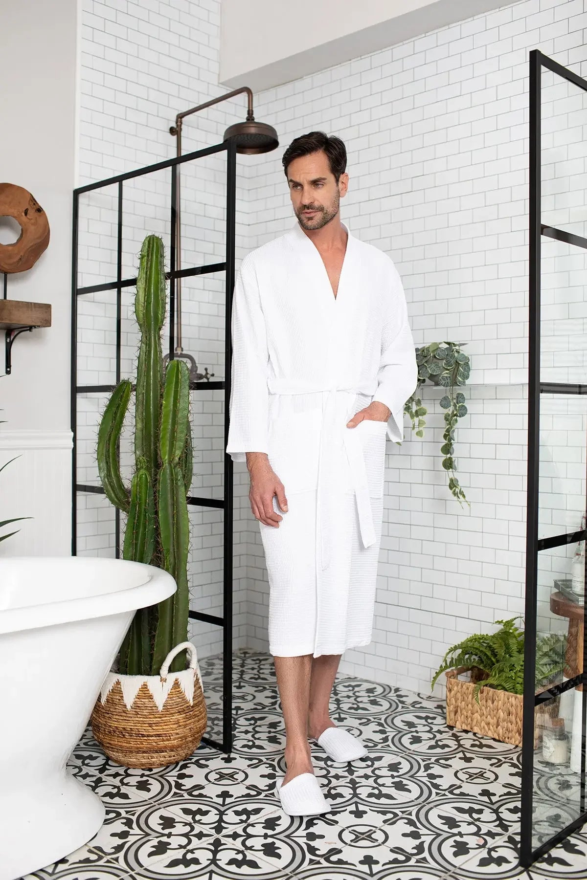 Waffle Spa Bathrobe for Men -  Absorbent, Lightweight