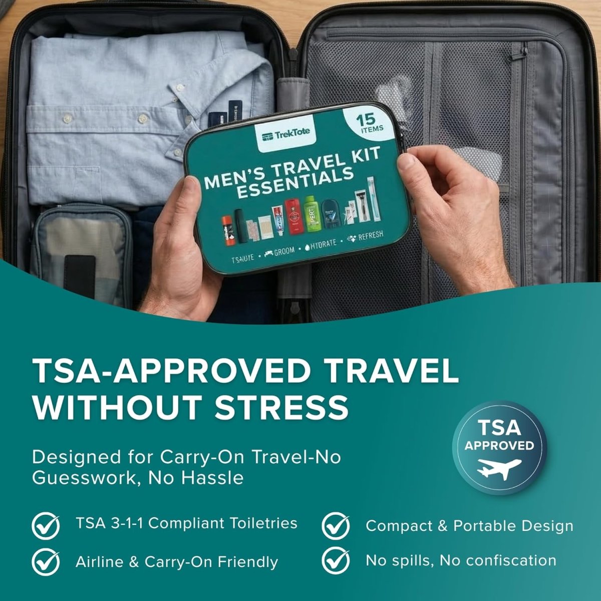 TrekTote 15-Piece Men’s Premium Travel Hygiene Kit